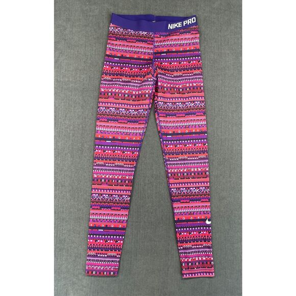 Nike Pro Aztec Print Training Leggings Women M Purple Pink Red Dri Fit Running - Picture 1 of 13